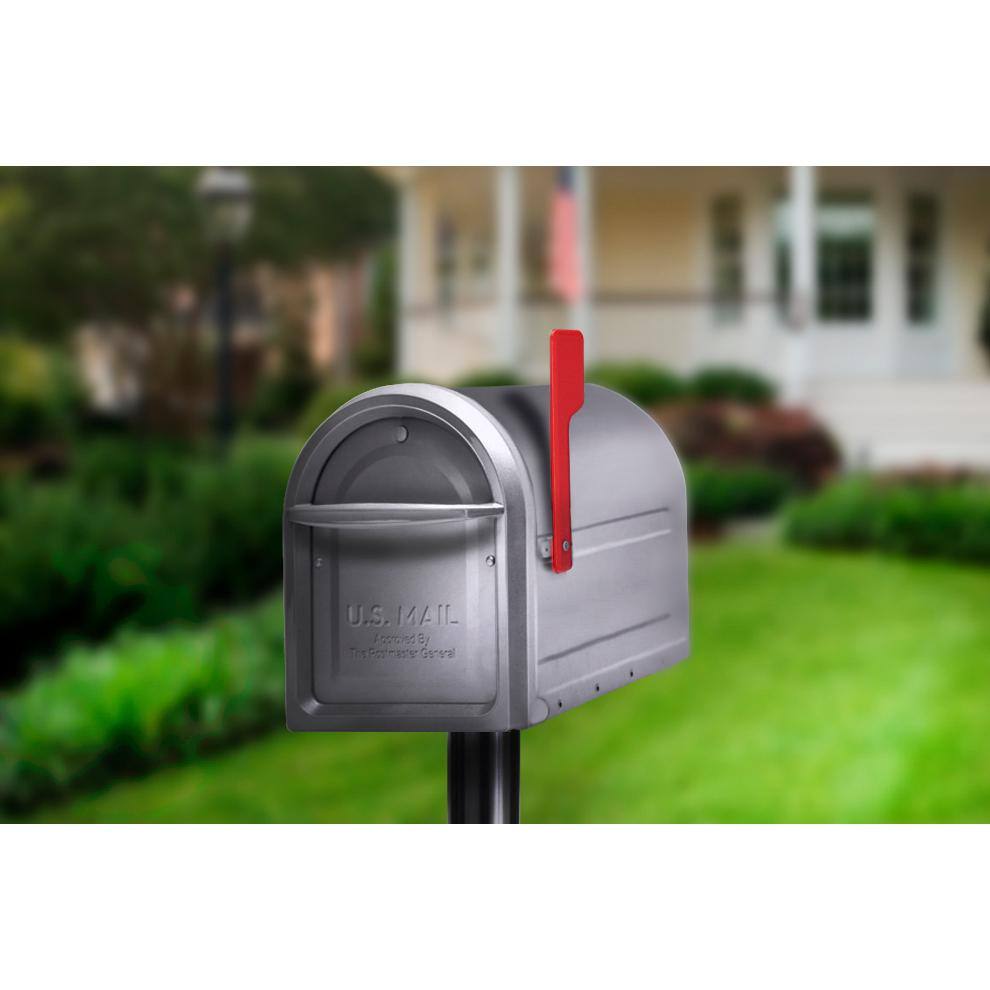 Graphite Steel Large Post Mount Mailbox with Red Flag