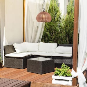 Salvador 1-Light Bronze Outdoor Indoor Plug-In Pendant Light with Plastic Rattan Shade and Frosted Inner Shade