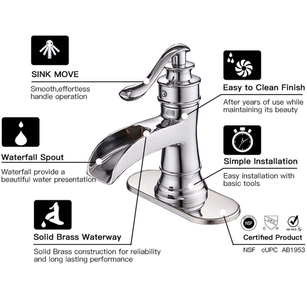 Polished Chrome Single-Handle Waterfall Bathroom Faucet
