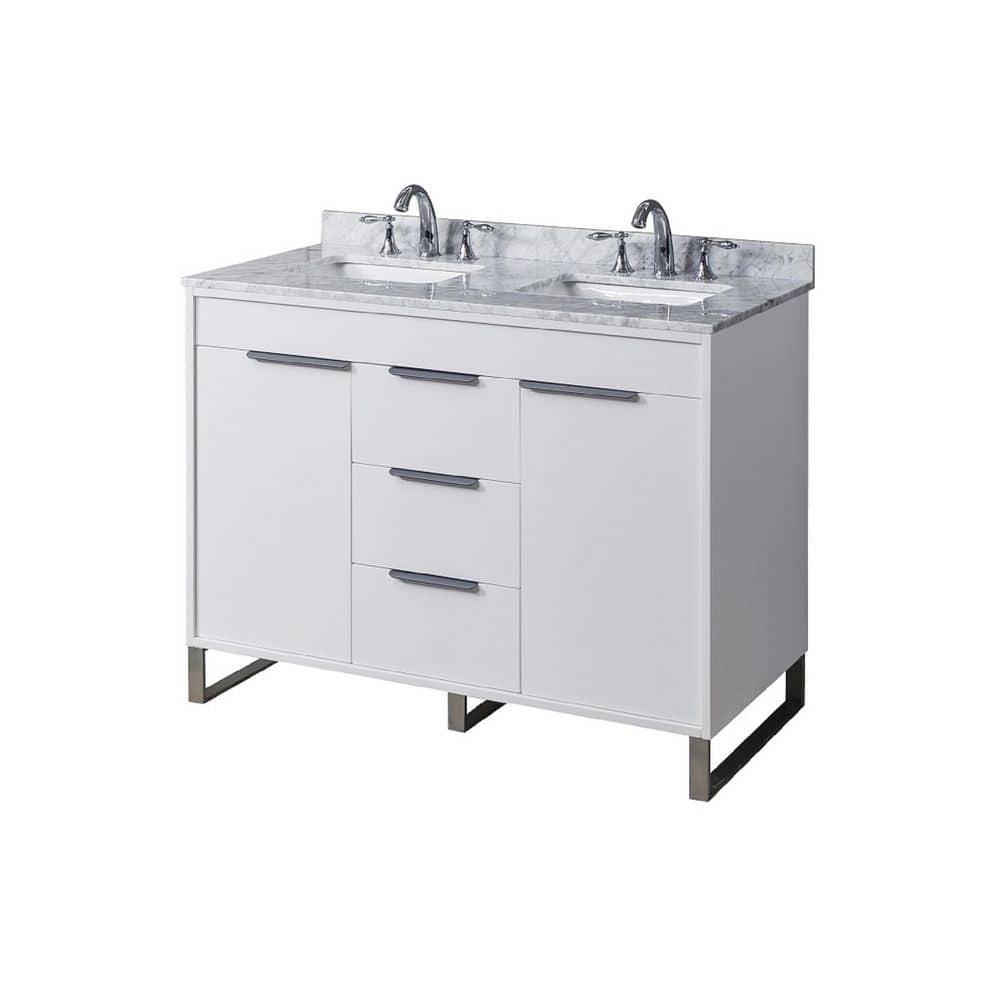 Luca 48 in. W x 23 in. D x 36 in. H Bath Vanity in White with White Carrara Marble Top with white basins -  Direct vanity sink, 48D5-WWC