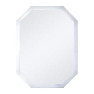 24 in. W x 32 in. H Frameless Octagon Beveled Edge Frameless Wall Mount Bathroom Vanity Mirror in Silver