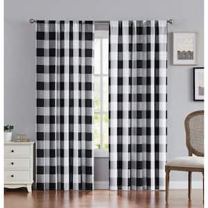 Black Plaid Rod Pocket Room Darkening Curtain - 50 in. W x 84 in. L (Set of 2)
