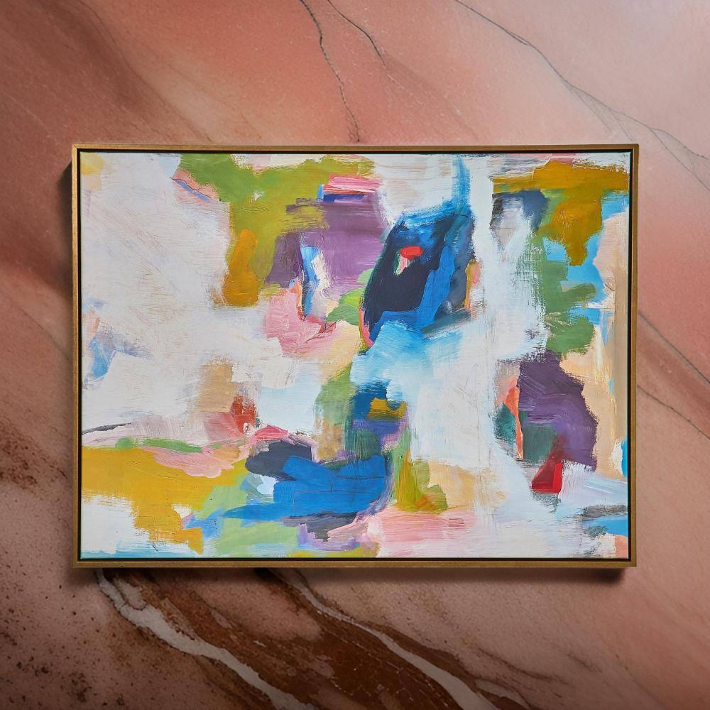 Large Multicolor Abstract Canvas Print with Gold Frame