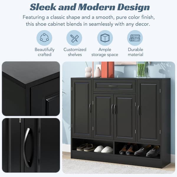 Free Shipping on Black Narrow Shoe Storage Cabinet with 3 Shelves