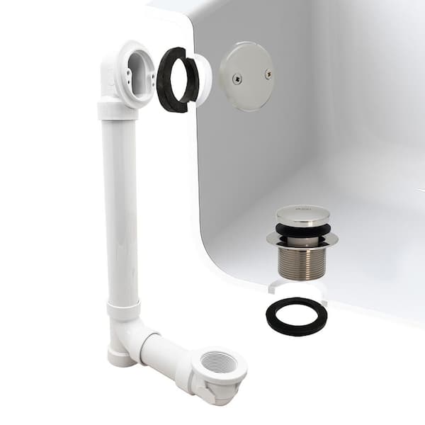 Westbrass 1-1/2 in. Schedule 40 PVC Tip-Toe Drain Bath Waste and Overflow with 2-Hole Faceplate in Polished Nickel