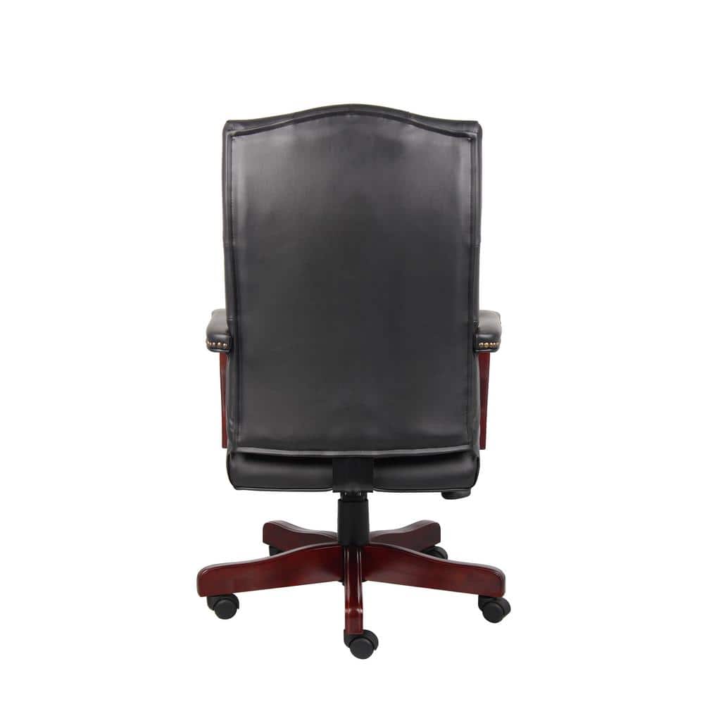 Classic Elegance High-Back Executive Chair in Black Leather and Mahogany