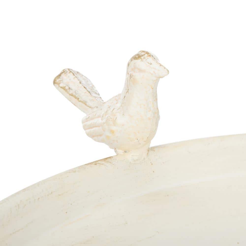 Pearl White Metal Scrolled Outdoor Bird Bath Stand