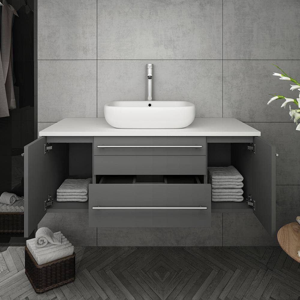 Lucera 42" Gray Wall Mount Vanity with Quartz Top and Vessel Sink
