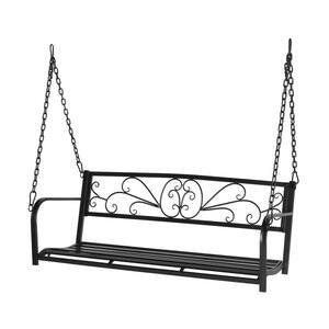 2-Person Metal Porch Swing with Flower Pattern
