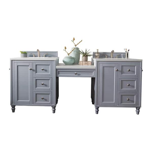 James Martin Vanities Copper Cove Encore 86 in.  X 23.5 in.D x 36.3 in.H Double Bath Vanity in Silver Gray with Quartz Top in Classic White