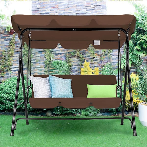 Zeus & Ruta 3-Seat Black Metal Outdoor Patio Swing Chair