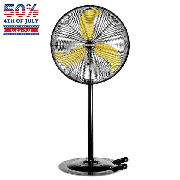 30 in. High Velocity 3-speed Industrial Pedestal Fan in Yellow, 80° Oscillating, Powerful Motor, 8300 CFM, UL Certified
