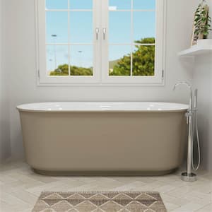 59 in. x 27.56 in. Solid Surface Stone Freestanding Double Slipper Soaking Bathtub with Center Drain in Khaki Color