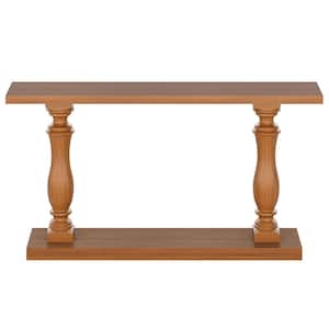 Turrella 63 in. Wood Finish Rectangle MDF Console Table with Solid Wood Legs and Floor Shelf