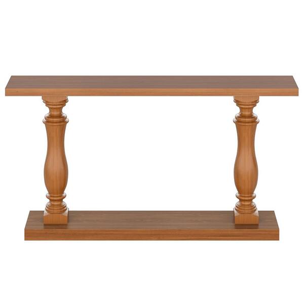 BYBLIGHT Turrella 63 in. Wood Finish Rectangle MDF Console Table with Solid Wood Legs and Floor Shelf