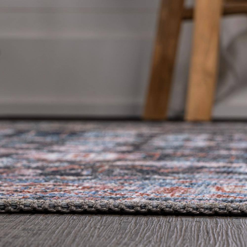 Kemer Black and Blue Washable Synthetic Persian Area Rug