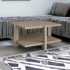 34.66 in. Gray Square Wood Coffee Table with Shelves;Storage