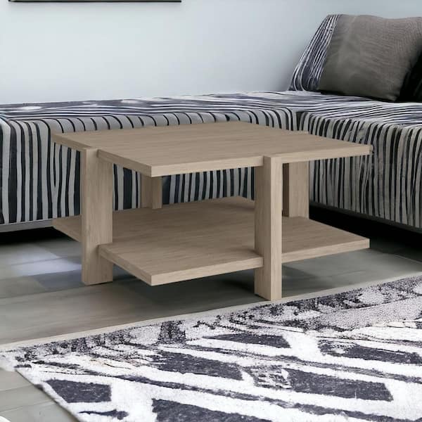 HomeRoots 34.66 in. Gray Square Wood Coffee Table with Shelves;Storage ...