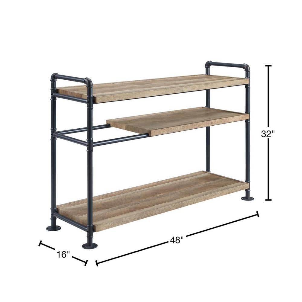 Modern Farmhouse Rustic Black Metal and Oak Wood 48" Bookshelf