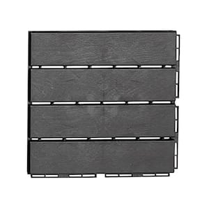 12 in. x 12 in. Outdoor Striped Square Composite Interlocking Waterproof Flooring Deck Tiles in Dark Gray (Pack of 27)