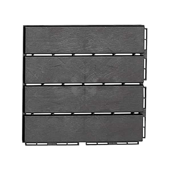 Amucolo 12 in. x 12 in. Outdoor Striped Square Composite Interlocking Waterproof Flooring Deck Tiles in Dark Gray (Pack of 27)
