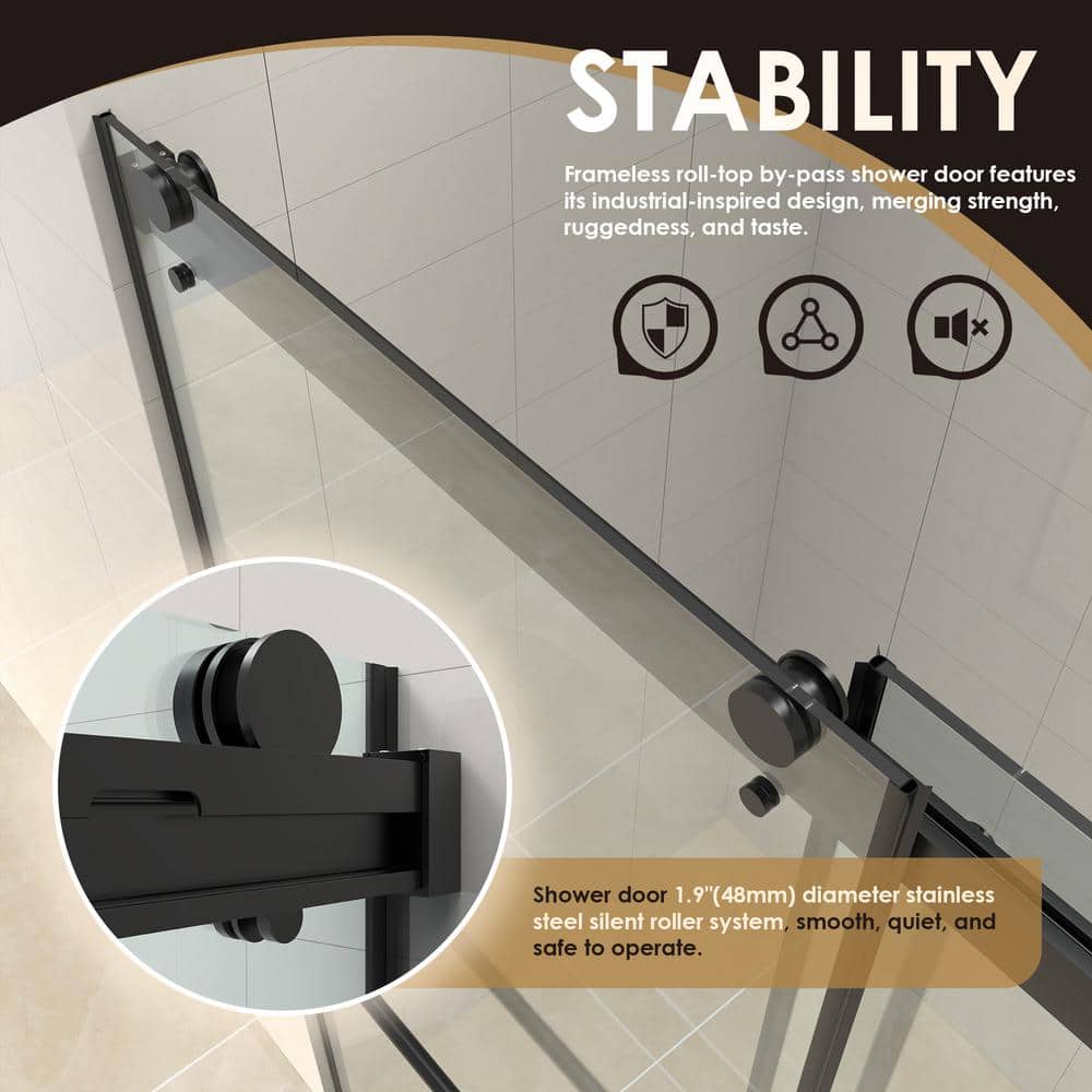 Belizzi 68" Matte Black Frameless Shower Door with Clear Glass