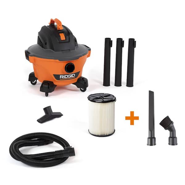RIDGID 6 Gallon 3.5 Peak HP NXT Wet/Dry Shop Vacuum with Filter, Hose, Wands, Utility Nozzle, Crevice Tool and Dusting Brush