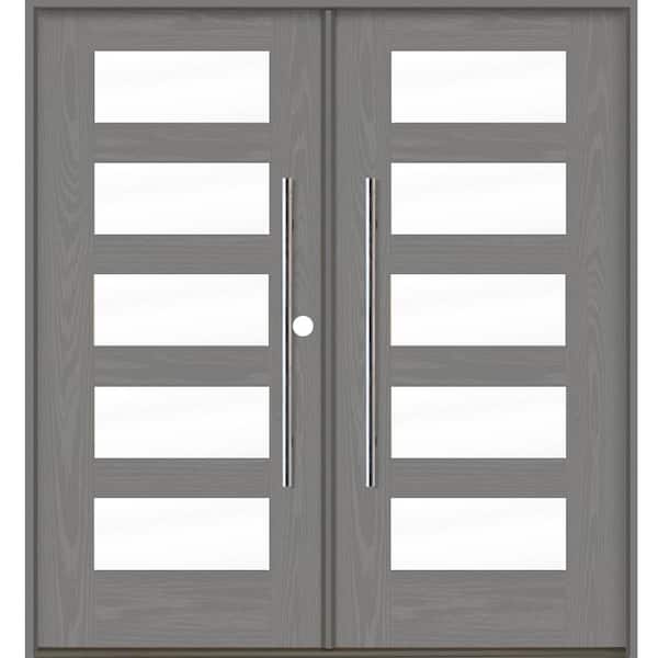 Krosswood Doors Faux Pivot 72 in. x 80 in. Left-Active/Inswing 5 Lite Clear Glass Malibu Grey Stain Double Fiberglass Prehung Front Door