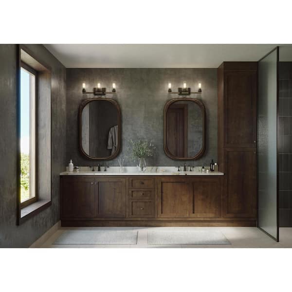 Barnes Mill Collection 24 in. 3-Light Antique Bronze Clear Seeded Glass Farmhouse Bathroom Vanity Light