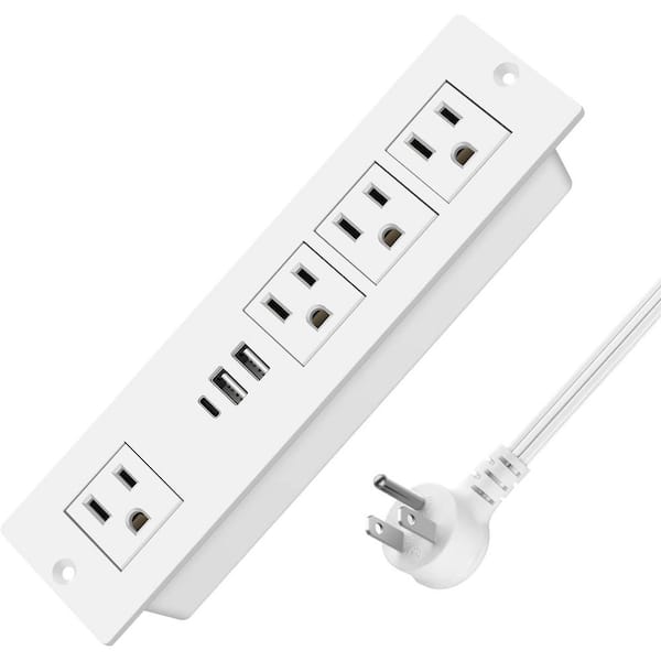 6 ft. Cord 4-Outlet 2 USB-A Ports 1 USB-C Port Surge Protector with Recessed Mounting and Fast Charging