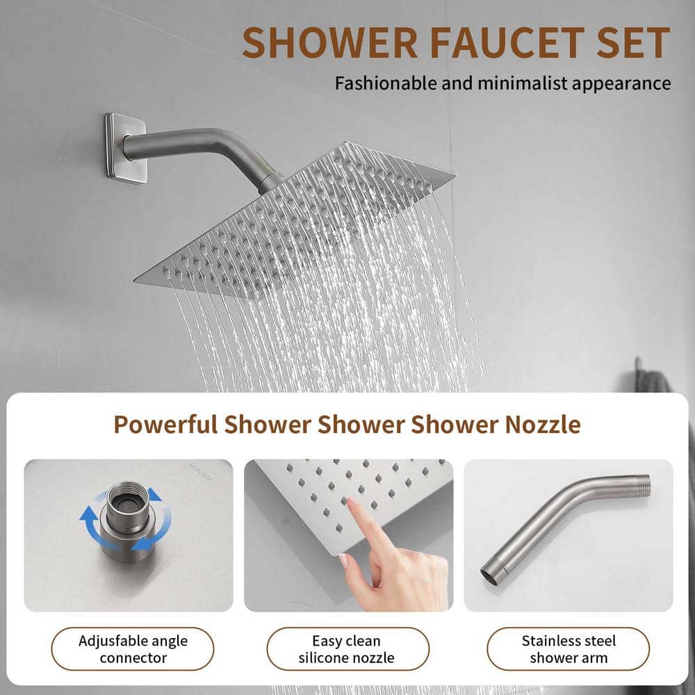 Nickel Square Wall Mounted Rain Shower Faucet Set