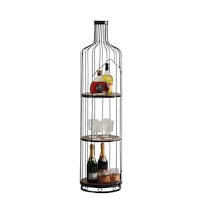 SignatureHome Erro Black/Oak Finish Table Height 56 in. Metal/Wood Wine Rack With 3 Shelves. (12Lx12Wx56H)