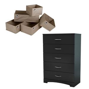 Step One 5-Drawer Pure Black and Beige Chest of Drawers