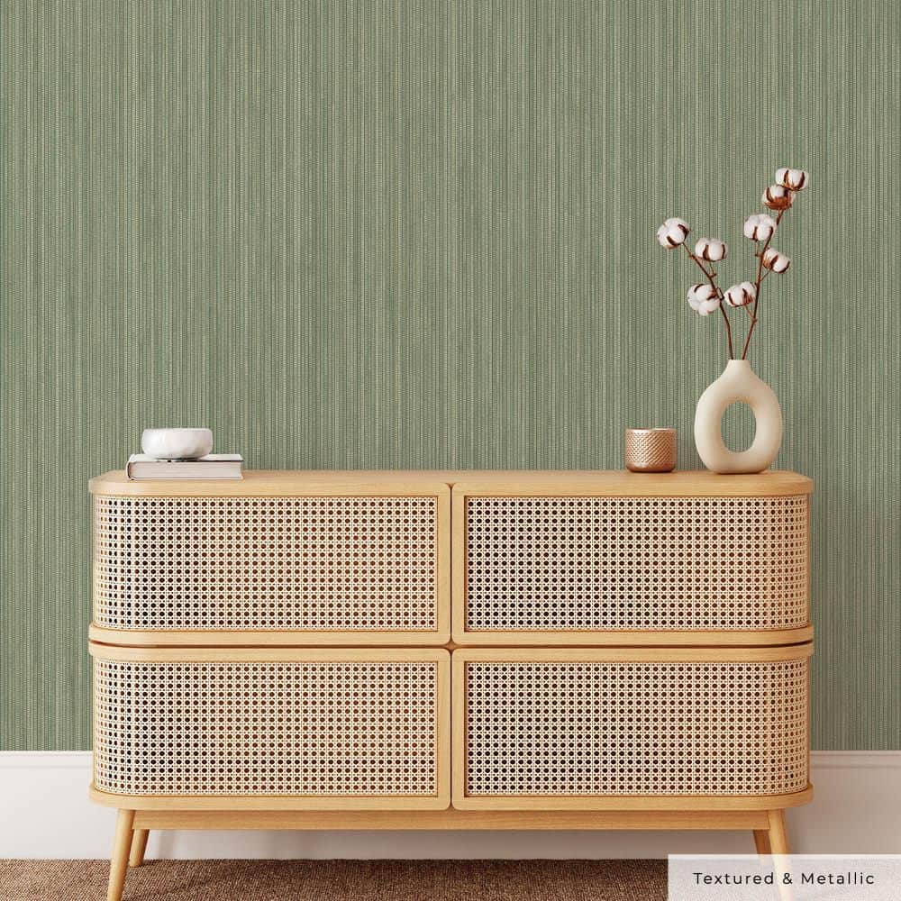 Green Textured Grasscloth Peel and Stick Wallpaper Roll