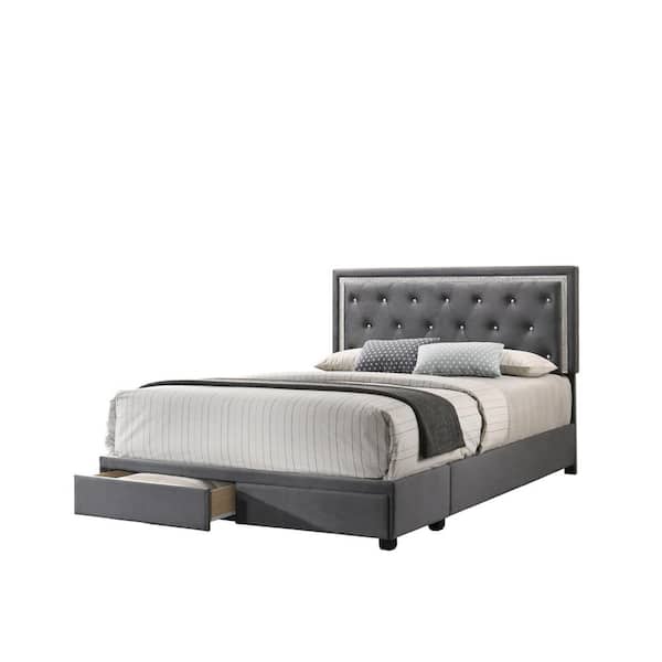 Best Quality Furniture Nataly 43 in. W Dark Gray Velvet Platform Twin Bed Frame with 2-Drawers on Footboard