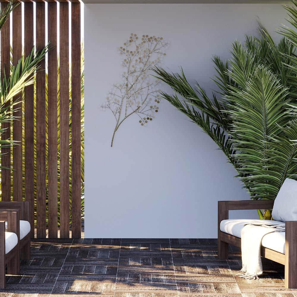 Gold Metal Tree Branch Outdoor Wall Art Decor