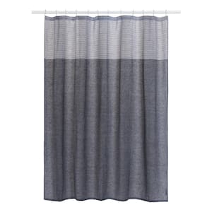 13 Piece Chapman Navy Cotton Blend 72 in. x 72 in. Shower Curtain Set With Metal Rings