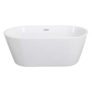 60 in. x 30 in. Acrylic Freestanding Flatbottom Soaking Bathtub with Center Drain in White