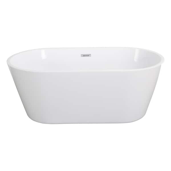 JimsMaison 60 in. x 30 in. Acrylic Freestanding Flatbottom Soaking Bathtub with Center Drain in White