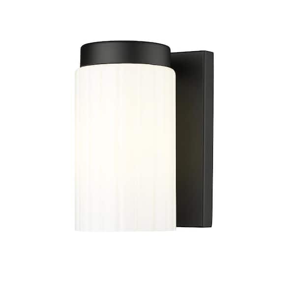 Burk 1-Light Matte Black Wall Sconce with Gloss Opal Glass Shade