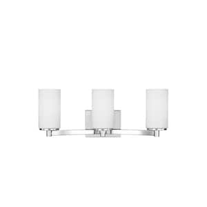 Hettinger 20 in. 3-Light Chrome Transitional Contemporary Wall Bathroom Vanity Light with Etched White Glass Shades