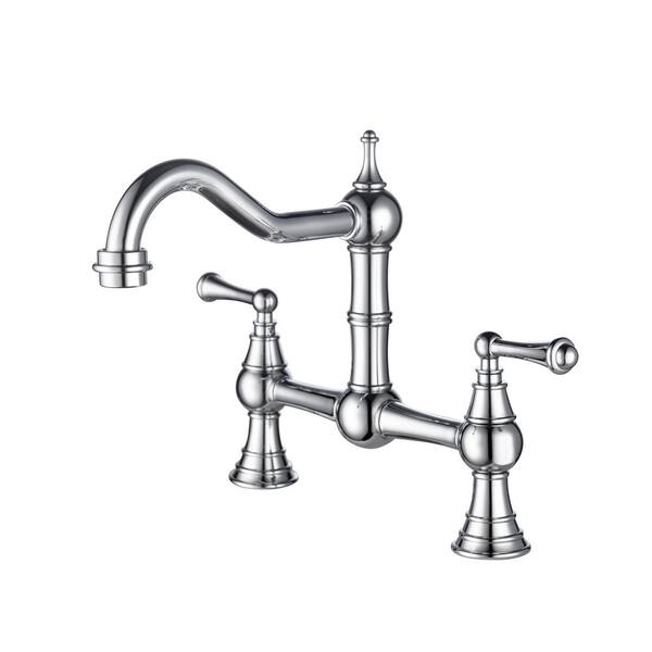 BTCSTAR SUNNIE DoubleHandle Wall Mount Gooseneck Bridge Kitchen Faucet with 2 Handle Included