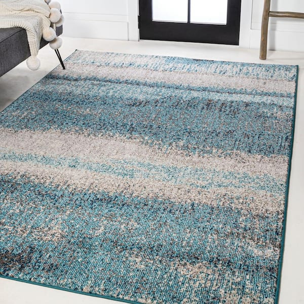 JONATHAN Y Contemporary Pop Cream/Turquoise 8 ft. x 10 ft. Modern Abstract Vintage Area Rug