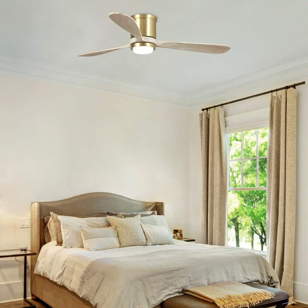 Golden Low Profile Ceiling Fan with LED Light and Remote