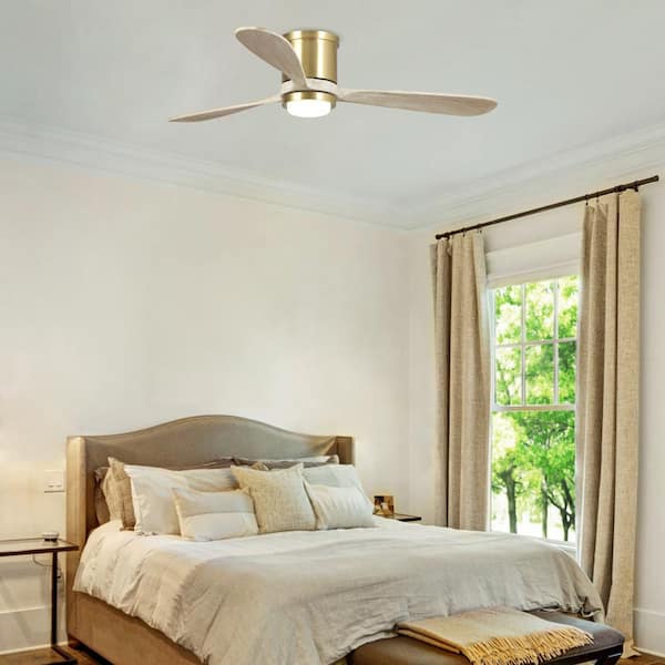 Mayna 52 in. Color Changing Integrated LED Sand Gold Flush Mount Ceiling Fan with Light and Remote Control