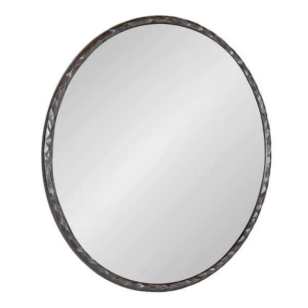 Kate and Laurel Jedda Pewter 26 in. W x 26 in. H Round Wood Framed Mirror
