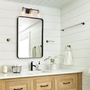21 in. 5-Piece All-In-One 3-Light Black Bathroom Vanity Light, Modern Brass Gold Bath Lighting, Clear Glass Wall Sconce