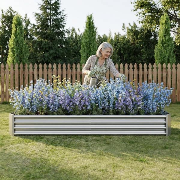 Silver Metal Rectangular Raised Garden Bed (91.34 in. L x 44.69 in. W x 11.81 in. H)