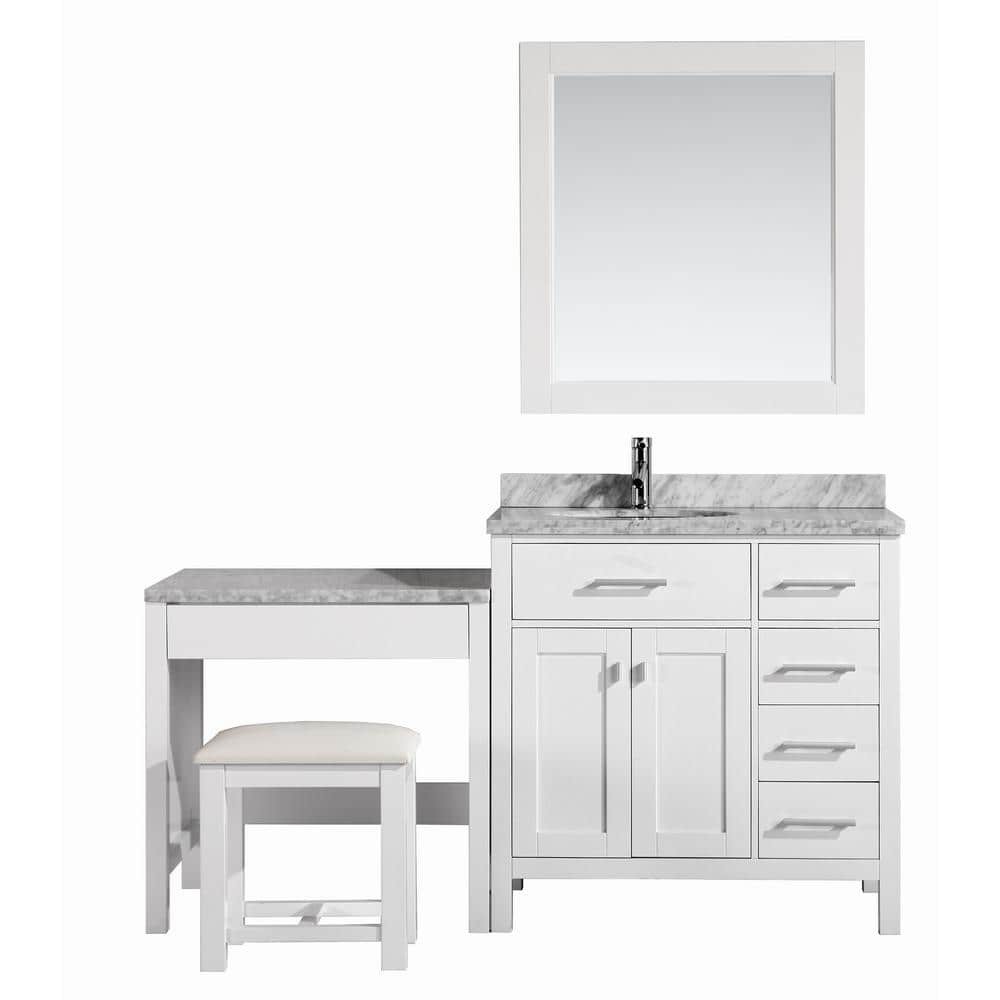 Design Element London 36 In W X 22 In D Vanity In White With Marble Vanity Top In Carrara White