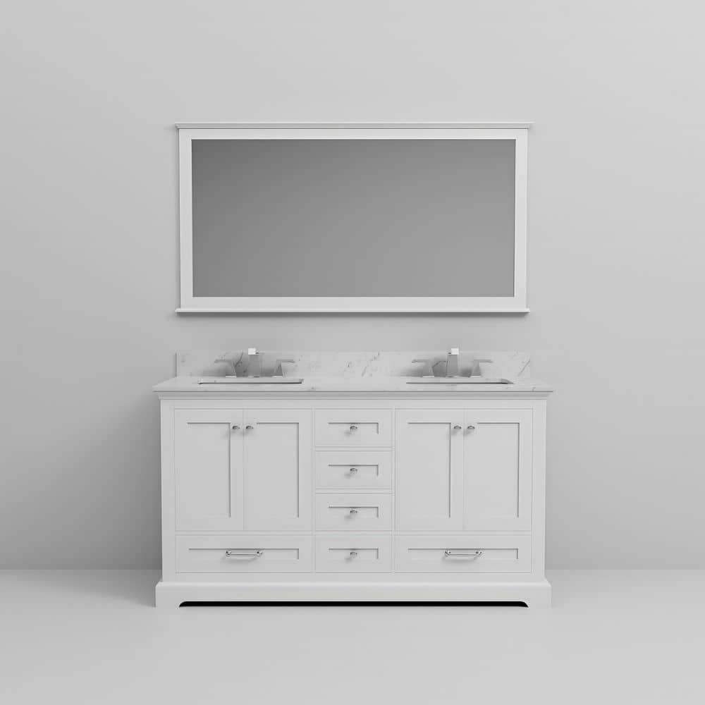 Dukes 60-Inch White Double Freestanding Vanity with Nickel Hardware